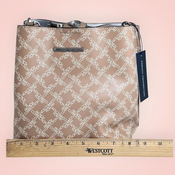 French Connection ADINA Monogram Bucket Shoulder Bag Tan NWT $108 MSRP - Picture 11 of 12